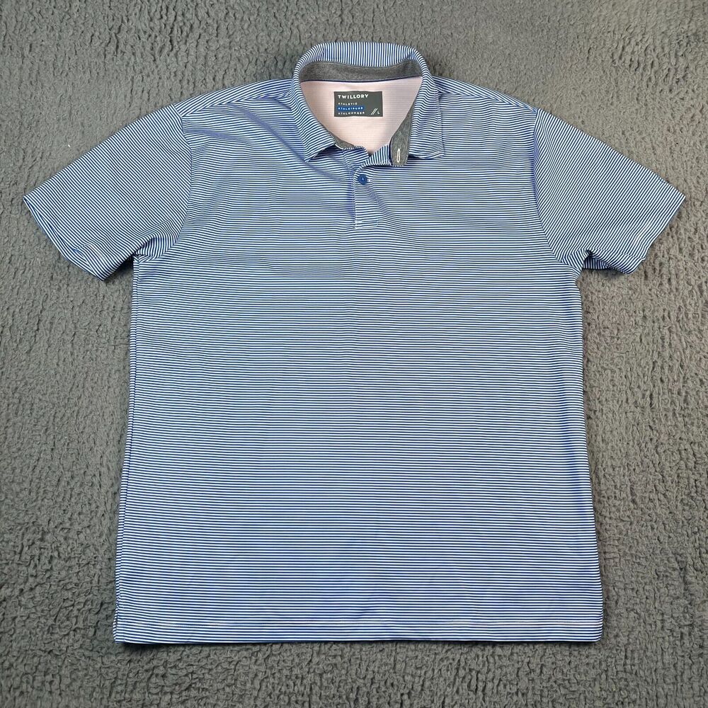 Twillory Polo Shirt Mens Large Blue Pink Striped Athleisure Performance Golf